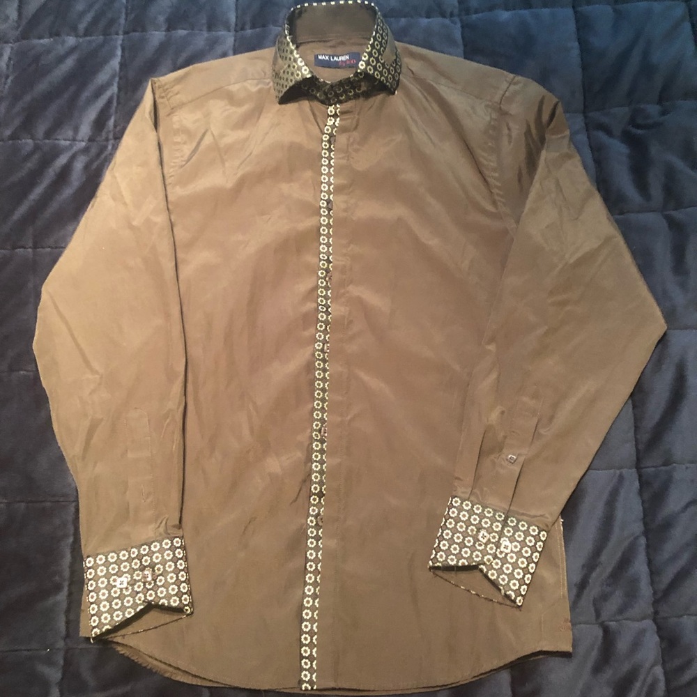 Max Lauren brown dress shirt mens medium